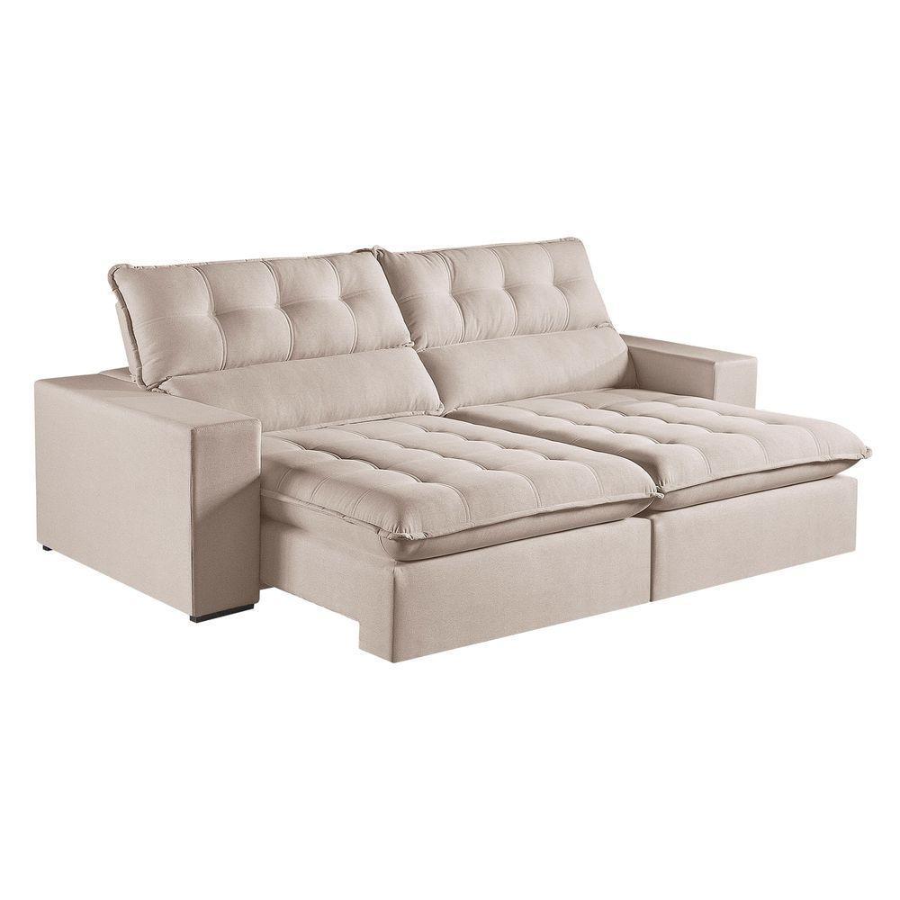 Sofá Retrátil E Reclinável Oregon 2,30m Linho Cor Cru 2320 Usb Sem Kit Usb - 2