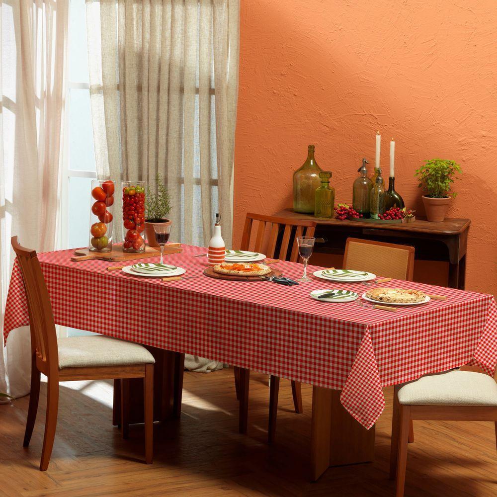 Toalha De Mesa Retangular 1,40m X 2,10m Xadrez Teka Italianinha 6 Lugares Vermelho - 1