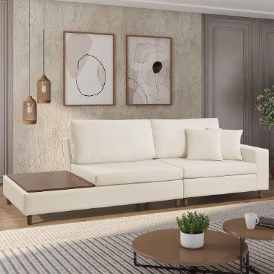Sofá Living Lotus Com Apoio Lateral Esquerda 2,40m Em Linho Cor Bege Mesclado 2282