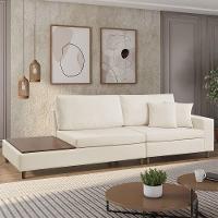 Sofá Living Lotus Com Apoio Lateral Esquerda 2,40m Em Linho Cor Bege Mesclado 2282 - 1