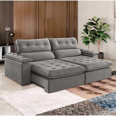 Sofá Retrátil E Reclinável Texas 2,34m Veludo Cor Cinza 2103 Usb Com Kit Usb