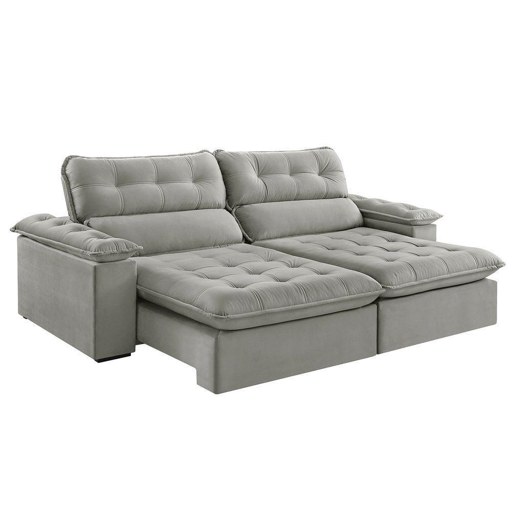 Sofá Retrátil E Reclinável Texas 2,94m Veludo Cor Cinza 2107 Usb Sem Kit Usb - 2