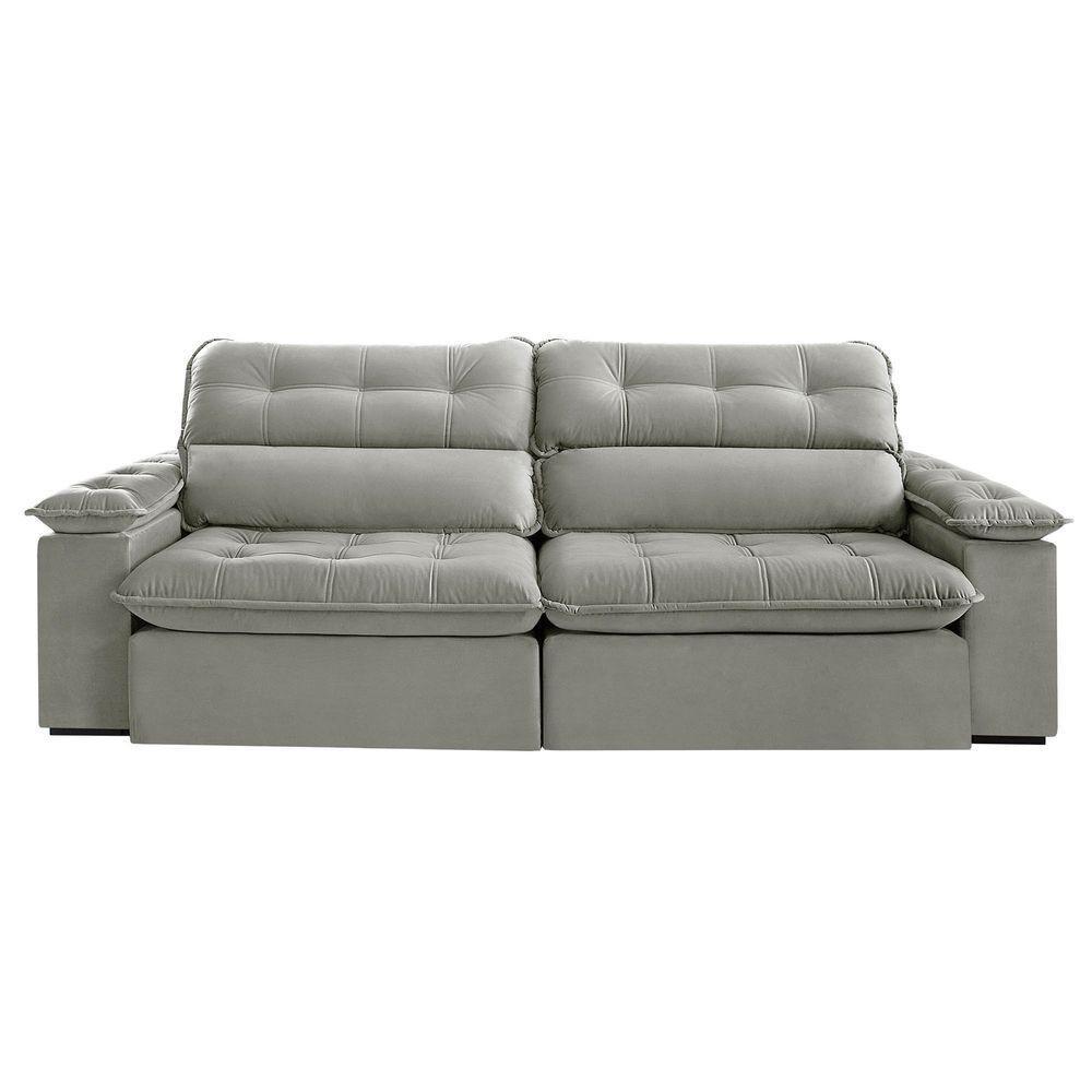 Sofá Retrátil E Reclinável Texas 2,94m Veludo Cor Cinza 2107 Usb Sem Kit Usb - 4