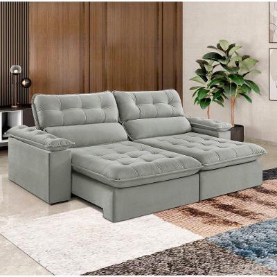 Sofá Retrátil E Reclinável Texas 2,94m Veludo Cor Cinza 2107 Usb Sem Kit Usb