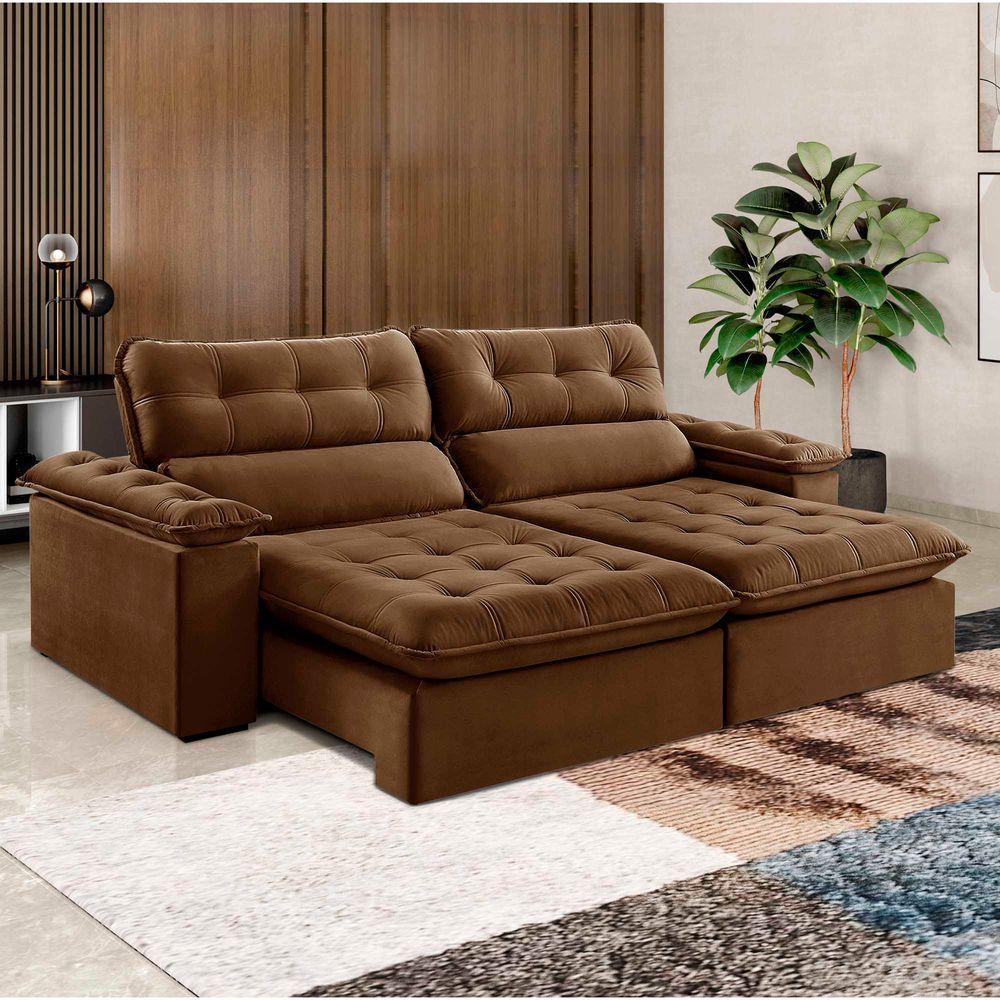 Sofá Retrátil E Reclinável Texas 2,94m Veludo Cor Marrom 2131 Usb Sem Kit Usb - 1