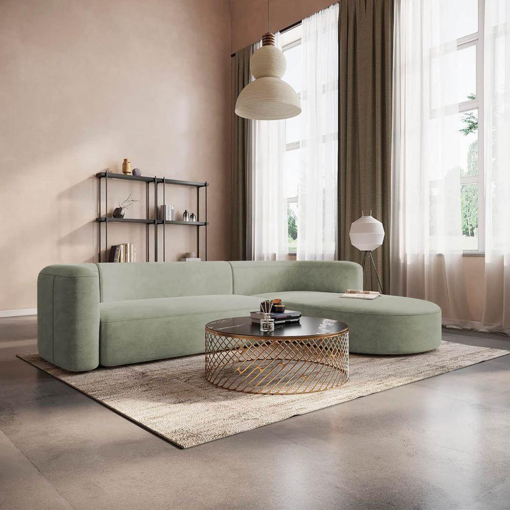 Sofá Modular Celinne Luxuoso Sala De Estar Decoração Luxo 265cm Bouclé Verde Oliva - 2