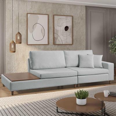 Sofá Living Lotus Com Apoio Lateral Esquerda 2,40m Em Linho Cor Cinza Mesclado 2284