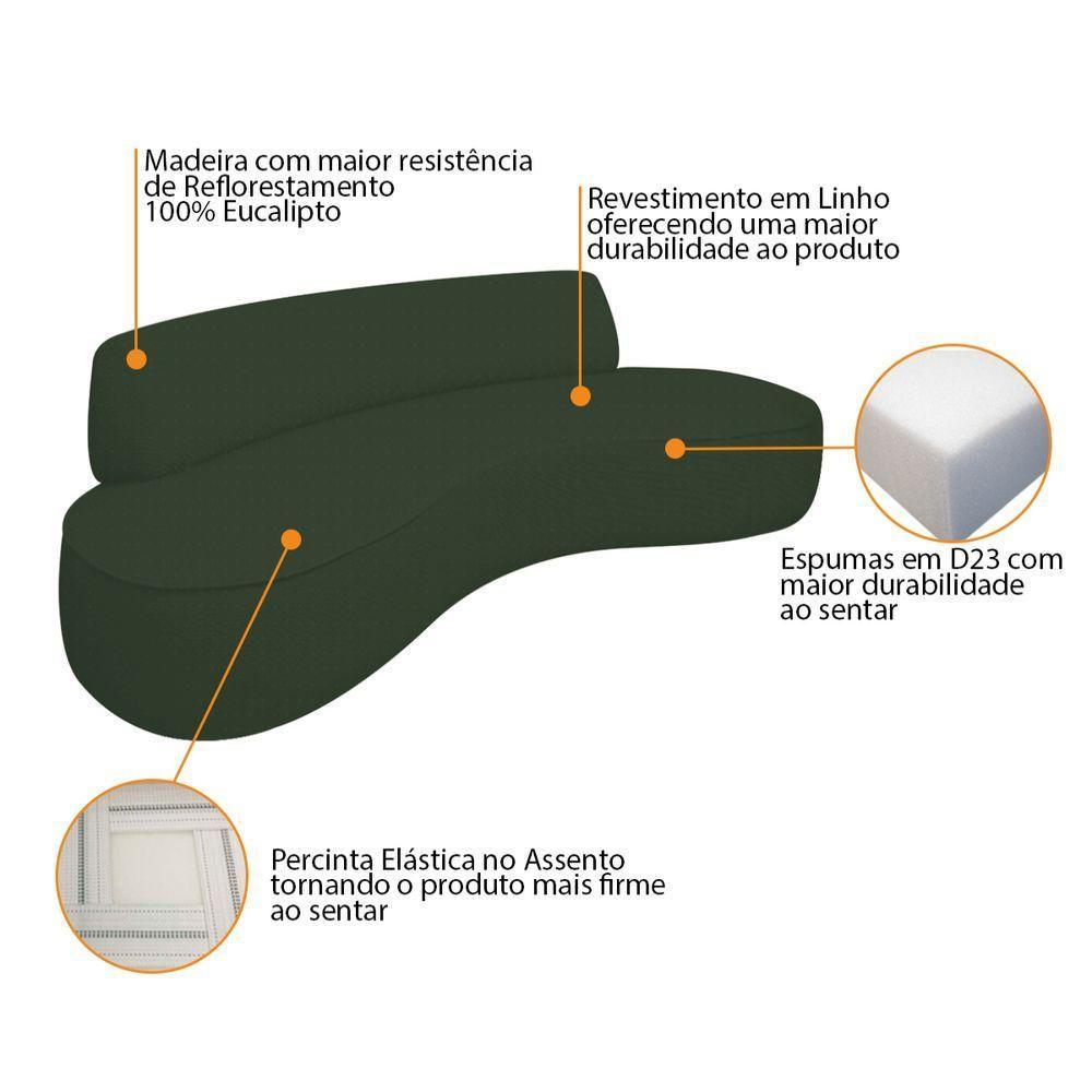 Sofá Curvo Sala De Estar Recepção Consultório Amsterdã 220cm Linho Cor Verde - 4