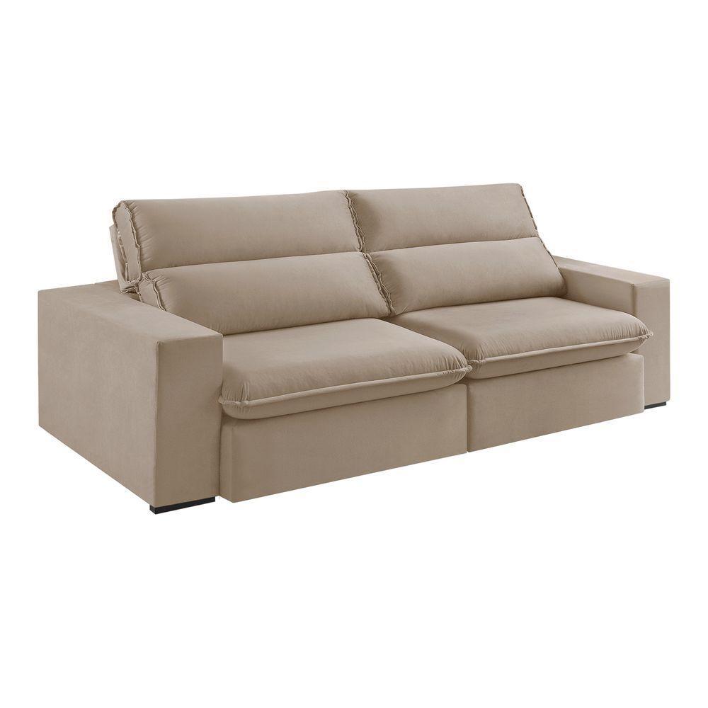 Sofá Retrátil E Reclinável Bee 1,90m Veludo Cor Bege 2137 Usb Sem Kit Usb - 3