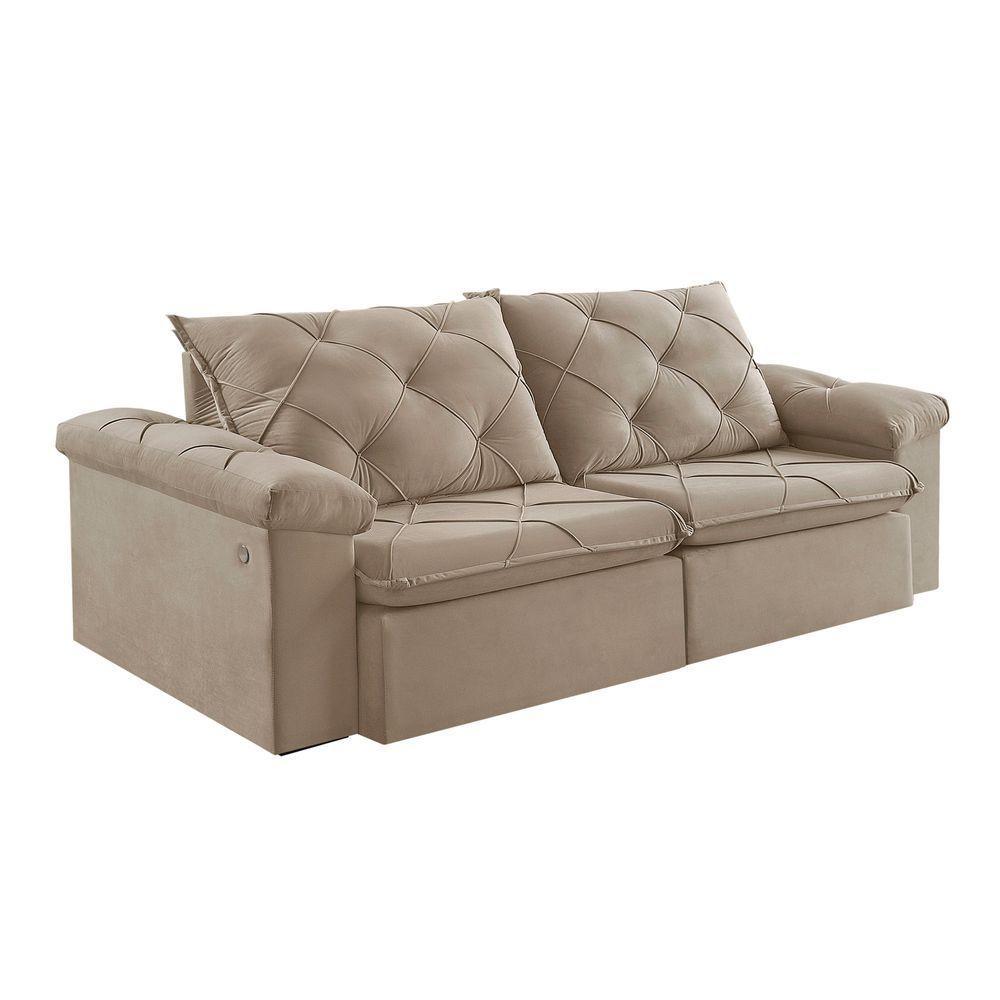 Sofá Retrátil E Reclinável Corniso 2,54m Veludo Cor Bege 2137 Usb Com Kit Usb - 3