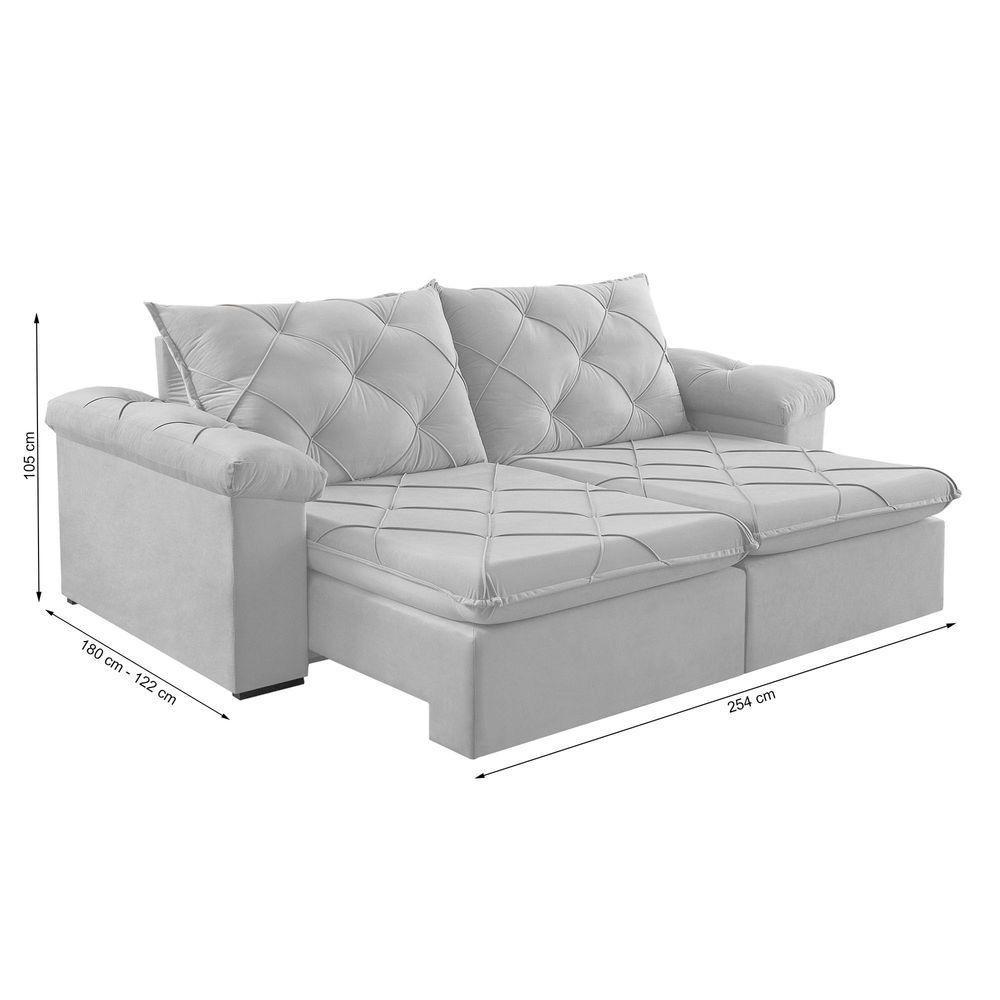 Sofá Retrátil E Reclinável Corniso 2,54m Veludo Cor Bege 2137 Usb Com Kit Usb - 7