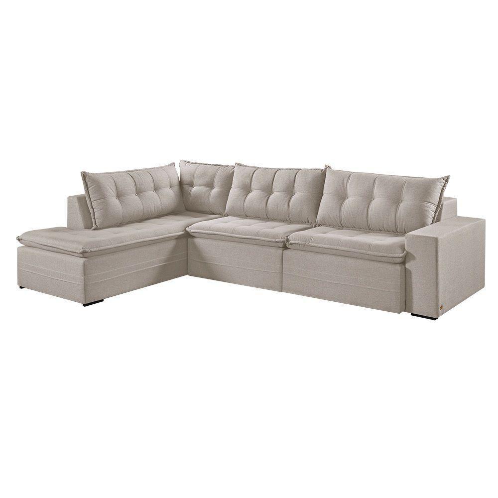 Sofá Retratil Com Chaise Esquerda Titan 7 Lugares 3,56m Tecido Linho Cor Cru 2320 - 1