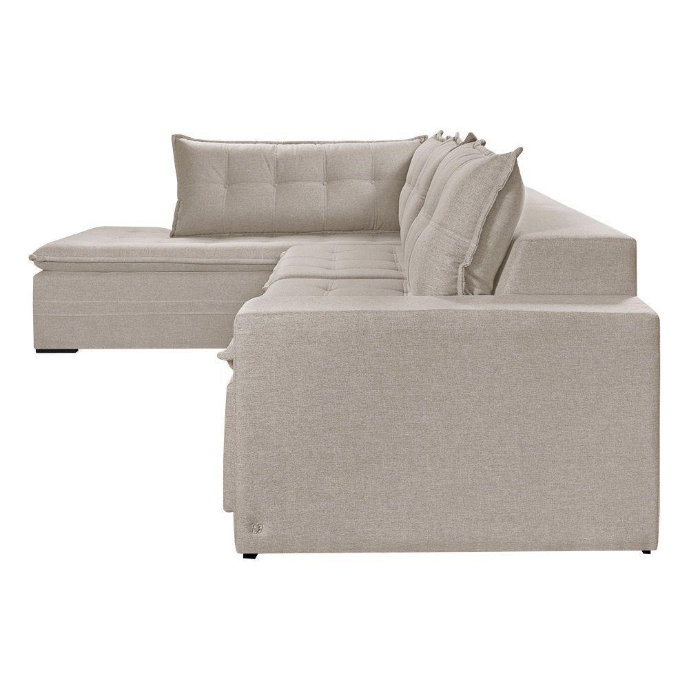 Sofá Retratil Com Chaise Esquerda Titan 7 Lugares 3,56m Tecido Linho Cor Cru 2320 - 5