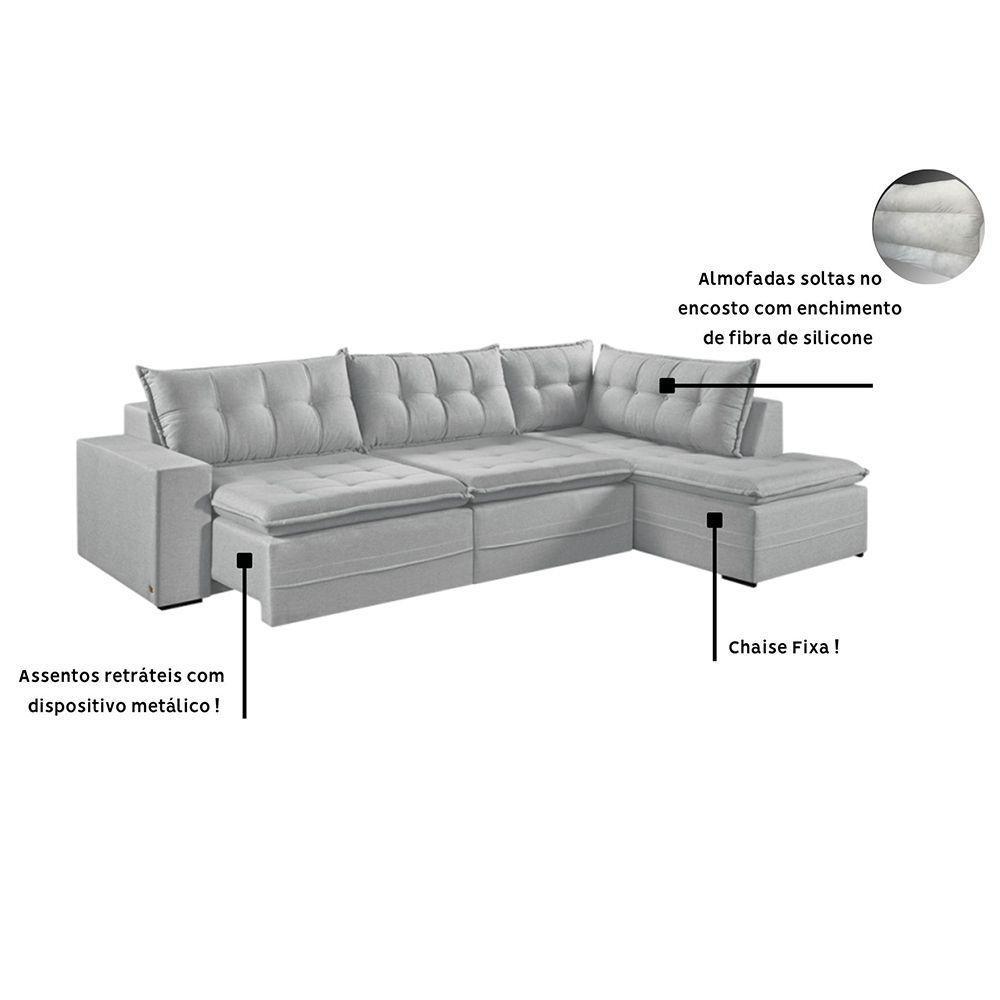 Sofá Retratil Com Chaise Esquerda Titan 7 Lugares 3,56m Tecido Linho Cor Cru 2320 - 7