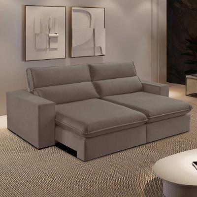 Sofá Retrátil E Reclinável Bee 2,50 M Veludo Cor Marrom Claro 2139 Usb Sem Kit Usb