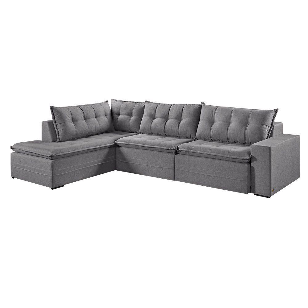 Sofá Retratil Com Chaise Esquerda Titan 6 Lugares 2,96m Tecido Linho Cor Cinza 2323 - 3