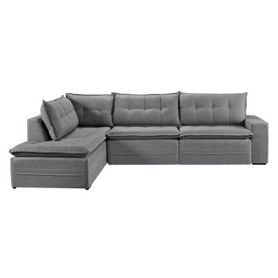 Sofá Retratil Com Chaise Esquerda Titan 6 Lugares 2,96m Tecido Linho Cor Cinza 2323