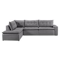 Sofá Retratil Com Chaise Esquerda Titan 6 Lugares 2,96m Tecido Linho Cor Cinza 2323 - 1