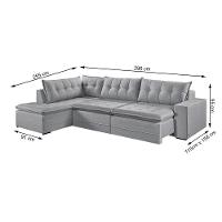 Sofá Retratil Com Chaise Esquerda Titan 6 Lugares 2,96m Tecido Linho Cor Cinza 2323 - 9