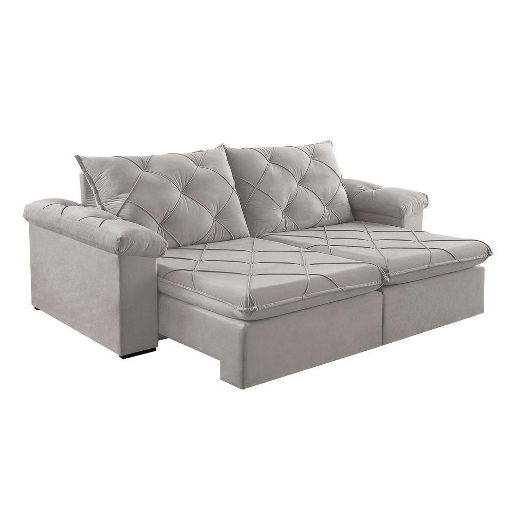 Sofá Retrátil E Reclinável Corniso 1,94m Veludo Cor Cinza 2107 Usb Sem Kit Usb - 2