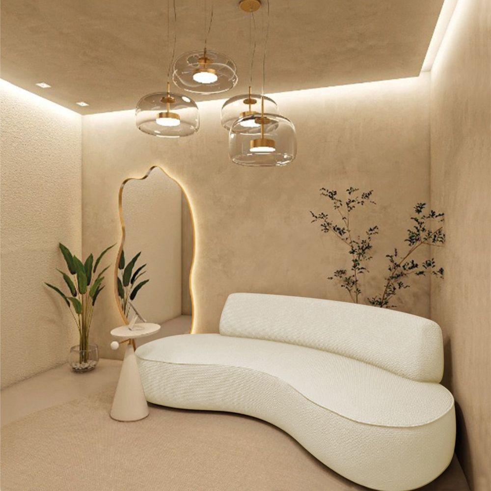 Sofá Curvo Sala De Estar Recepção Consultório Amsterdã 220cm Linho Cor Bege - 1