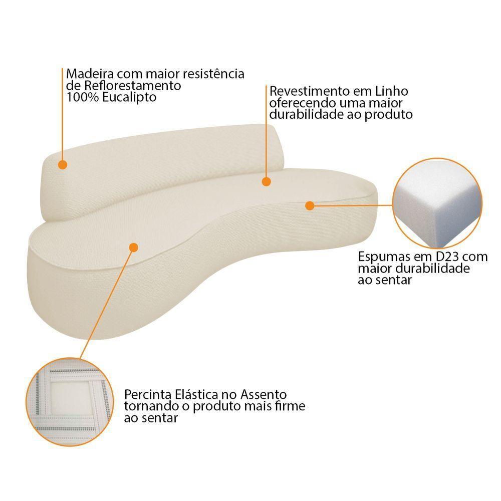 Sofá Curvo Sala De Estar Recepção Consultório Amsterdã 220cm Linho Cor Bege - 4