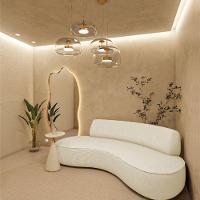 Sofá Curvo Sala De Estar Recepção Consultório Amsterdã 220cm Linho Cor Bege - 1