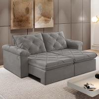 Sofá Retrátil E Reclinável Corniso 2,34m Veludo Cor Cinza 2103 Usb Com Kit Usb - 1