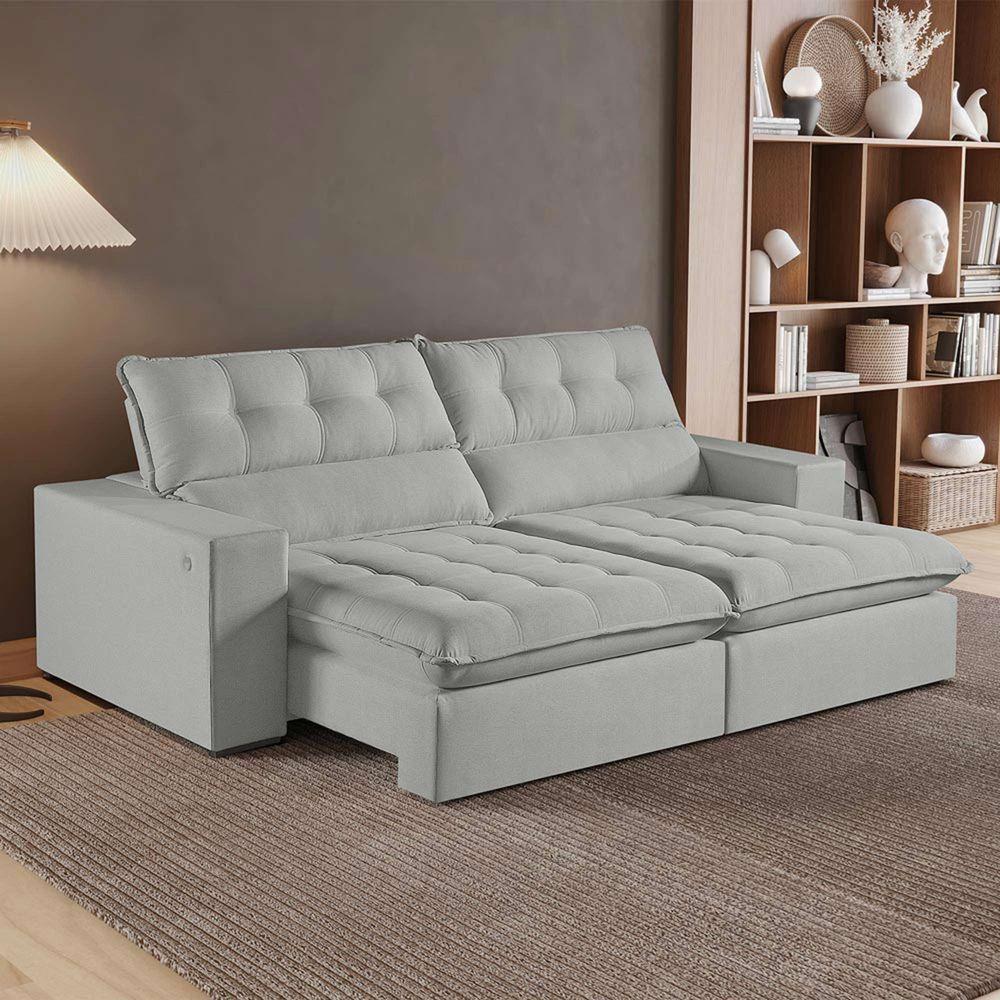 Sofá Retrátil E Reclinável Oregon 2,90m Linho Cor Gelo 2322 Usb Com Kit Usb - 1