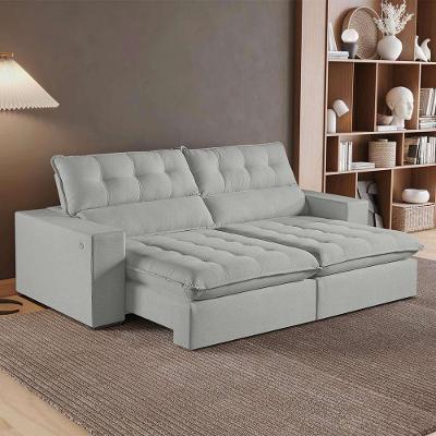 Sofá Retrátil E Reclinável Oregon 2,90m Linho Cor Gelo 2322 Usb Com Kit Usb