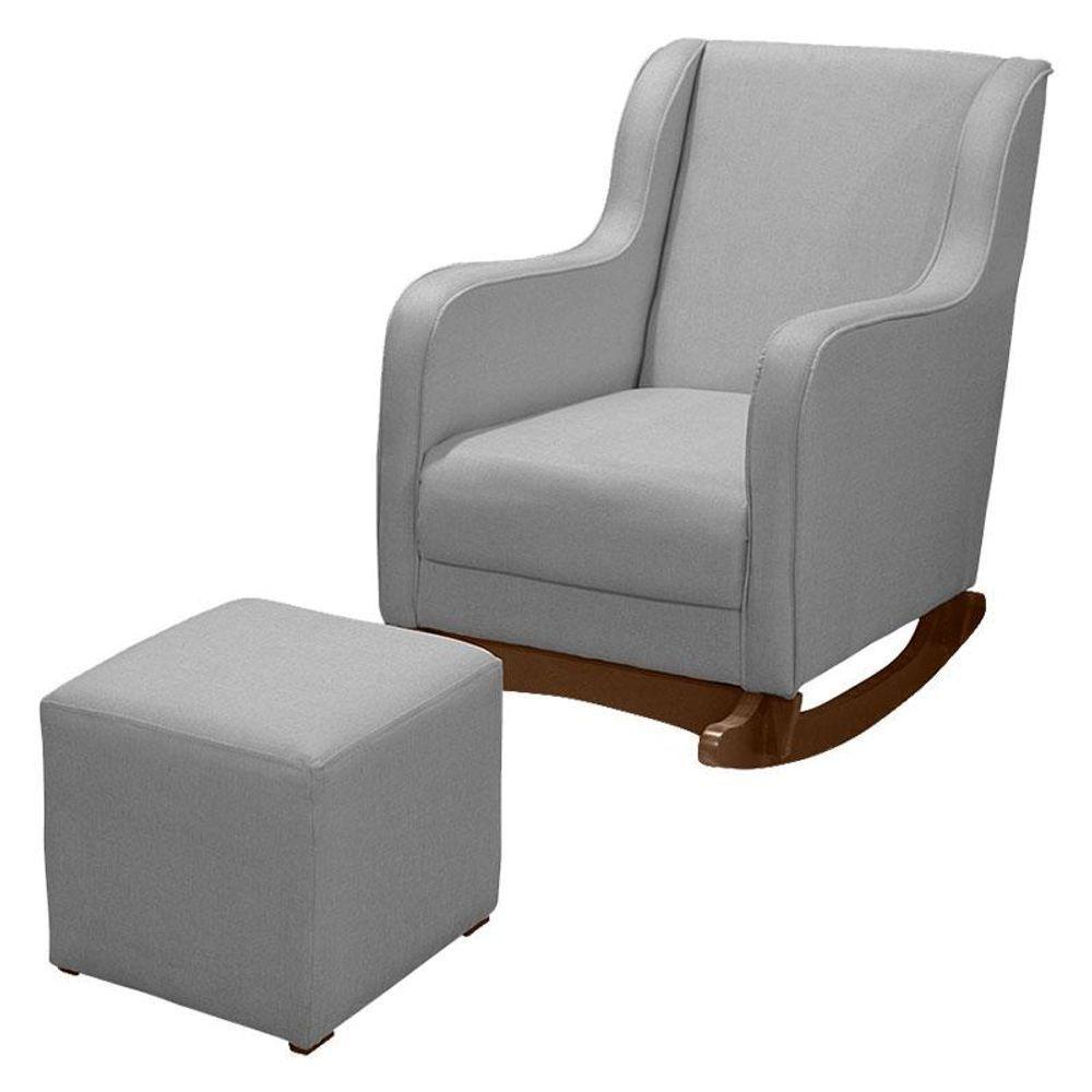 Poltrona Amamentação Aquila Plus Com Puff Linho Cinza - Fratello - 1