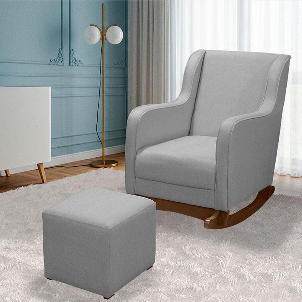 Poltrona Amamentação Aquila Plus Com Puff Linho Cinza - Fratello - 7