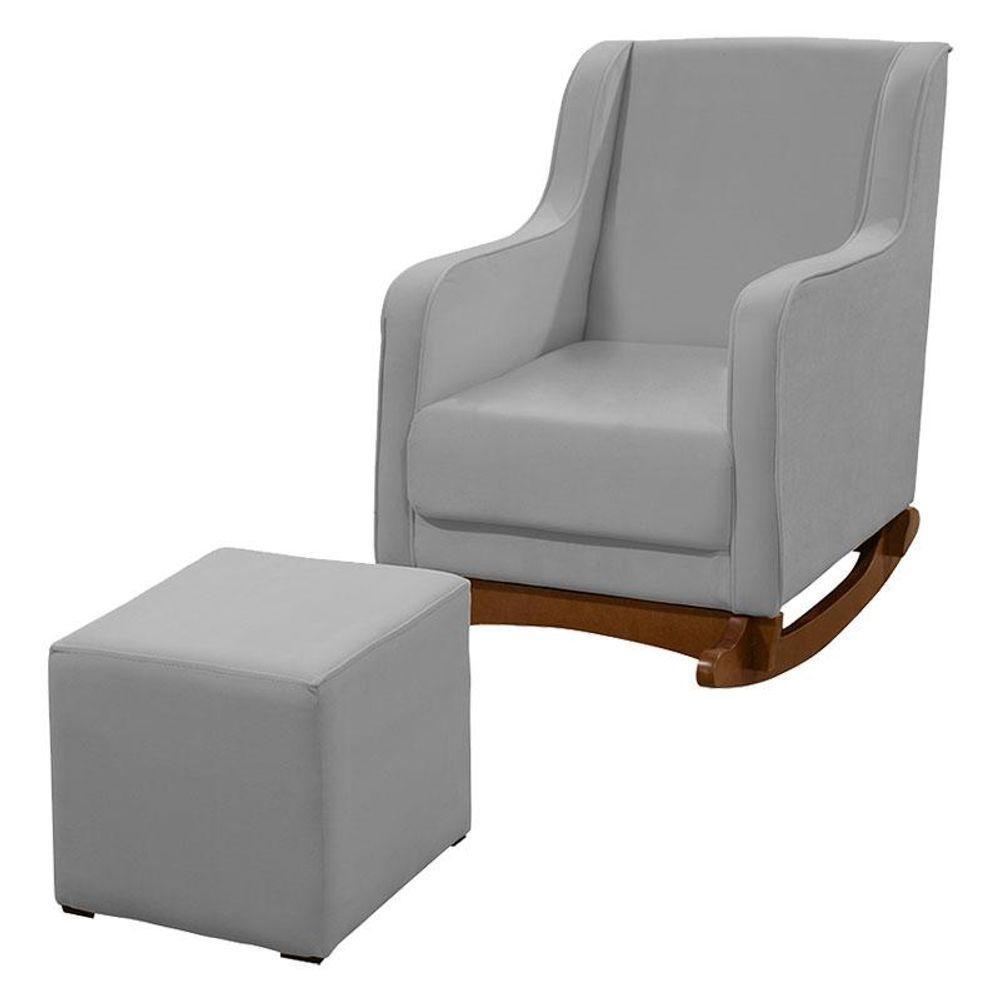 Poltrona Amamentação Aquila Plus Com Puff Veludo Cinza - Fratello - 1