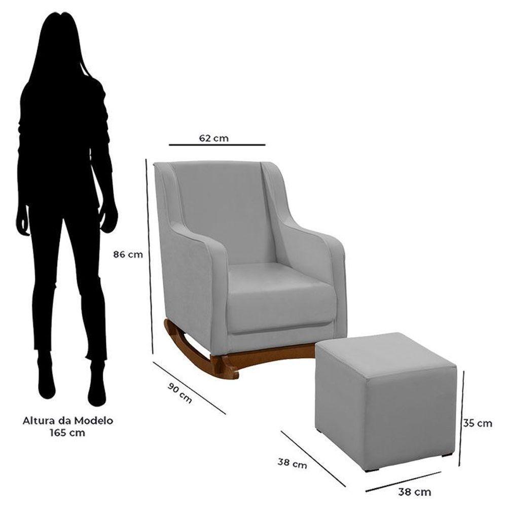Poltrona Amamentação Aquila Plus Com Puff Veludo Cinza - Fratello - 4