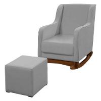 Poltrona Amamentação Aquila Plus Com Puff Veludo Cinza - Fratello - 1