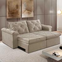 Sofá Retrátil E Reclinável Corniso 2,54m Veludo Cor Bege 2137 Usb Sem Kit Usb - 1