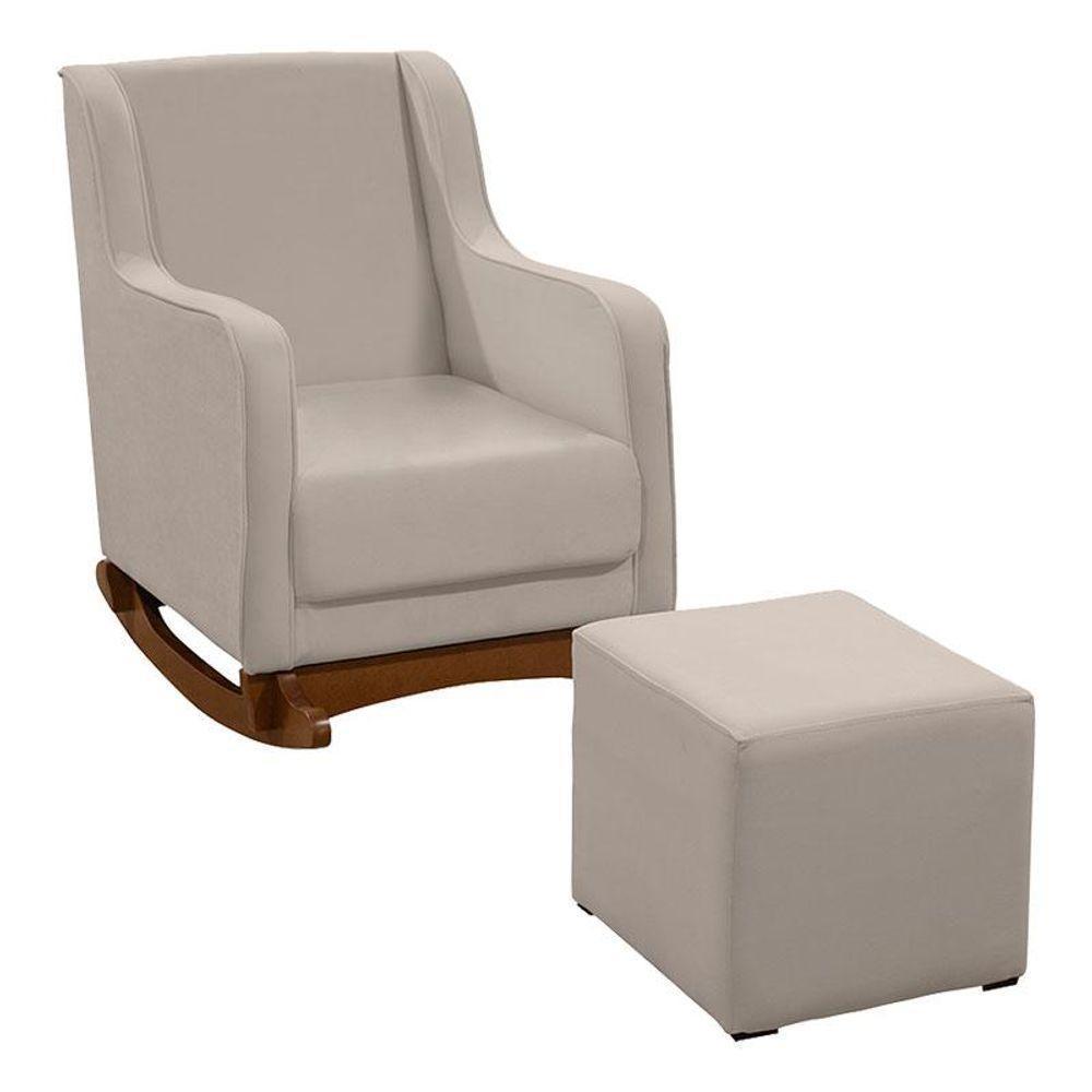 Poltrona Amamentação Aquila Plus Com Puff Veludo Off White - Fratello - 1