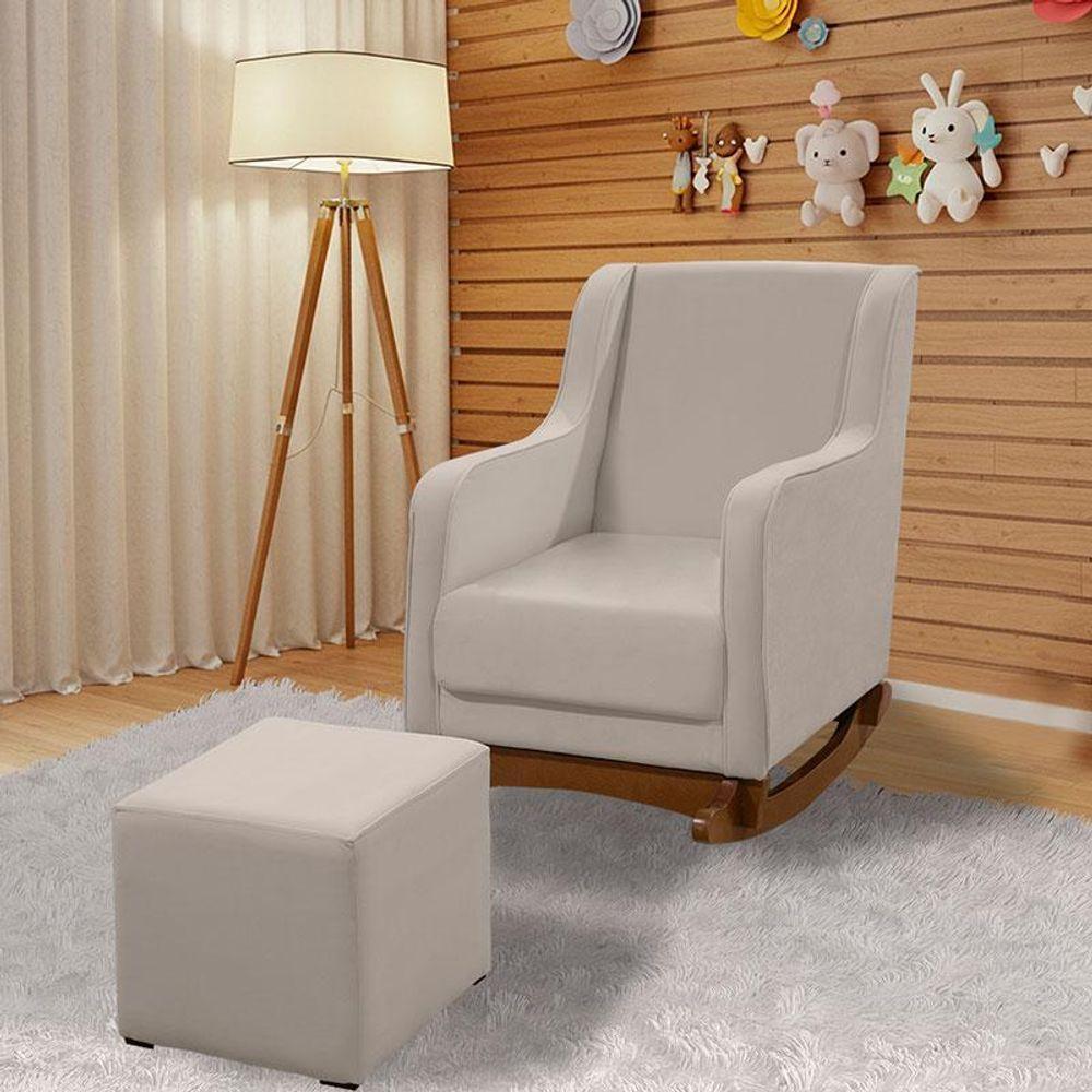 Poltrona Amamentação Aquila Plus Com Puff Veludo Off White - Fratello - 6