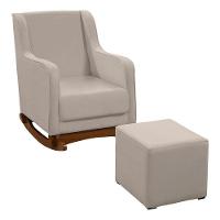 Poltrona Amamentação Aquila Plus Com Puff Veludo Off White - Fratello - 1