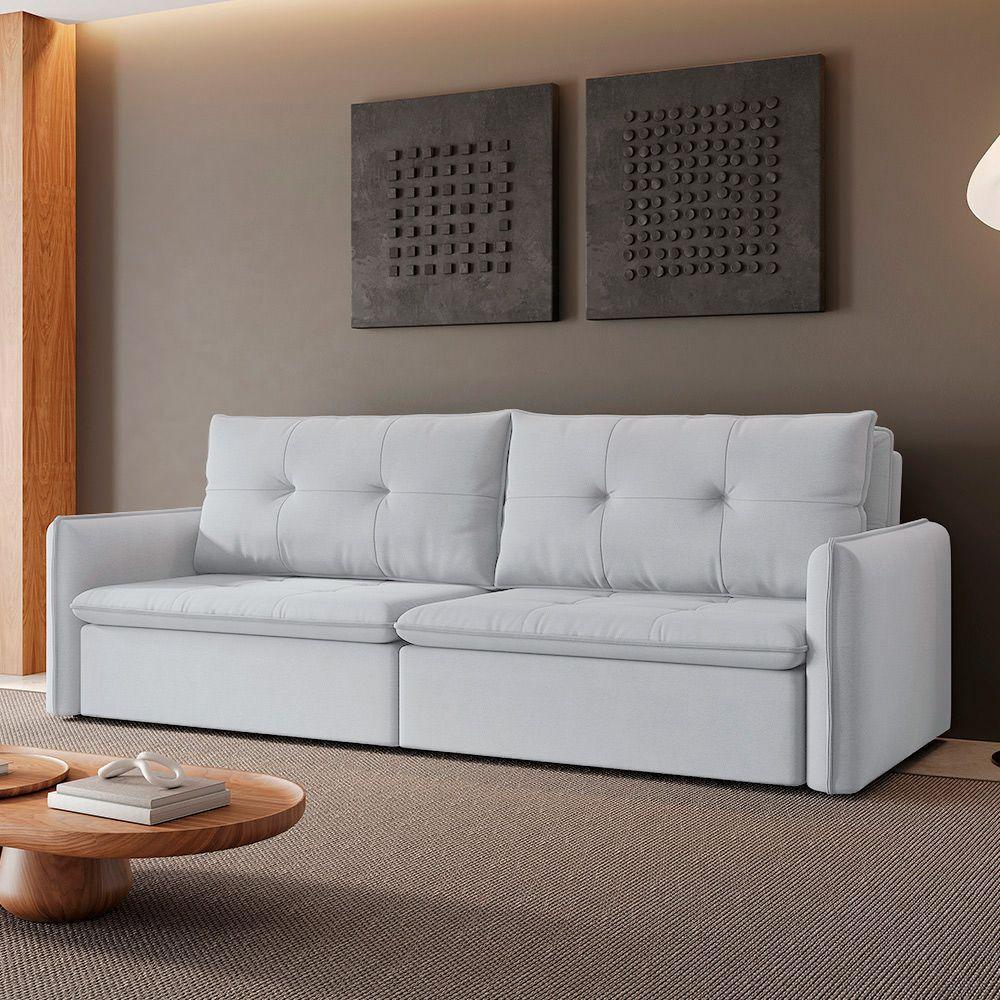 Sofá Retrátil E Reclinável Lavanda 2,20m Linho Cor Gelo 2322 - 5