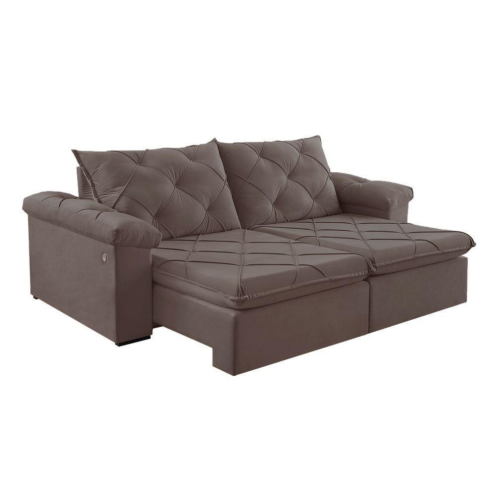 Sofá Retrátil E Reclinável Corniso 1,94m Veludo Cor Marrom 2131 Usb Com Kit Usb - 2