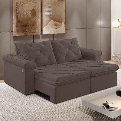 Sofá Retrátil E Reclinável Corniso 1,94m Veludo Cor Marrom 2131 Usb Com Kit Usb