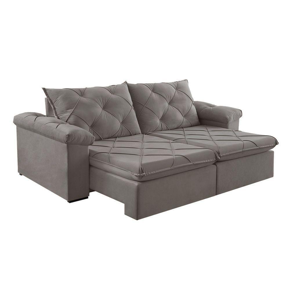 Sofá Retrátil E Reclinável Corniso 1,94m Veludo Cor Cinza 2103 Usb Sem Kit Usb - 2