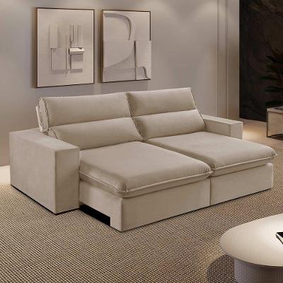 Sofá Retrátil E Reclinável Bee 2,50 M Veludo Cor Bege 2137 Usb Sem Kit Usb