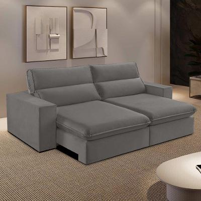 Sofá Retrátil E Reclinável Bee 2,30 M Veludo Cor Cinza 2103 Usb Sem Kit Usb