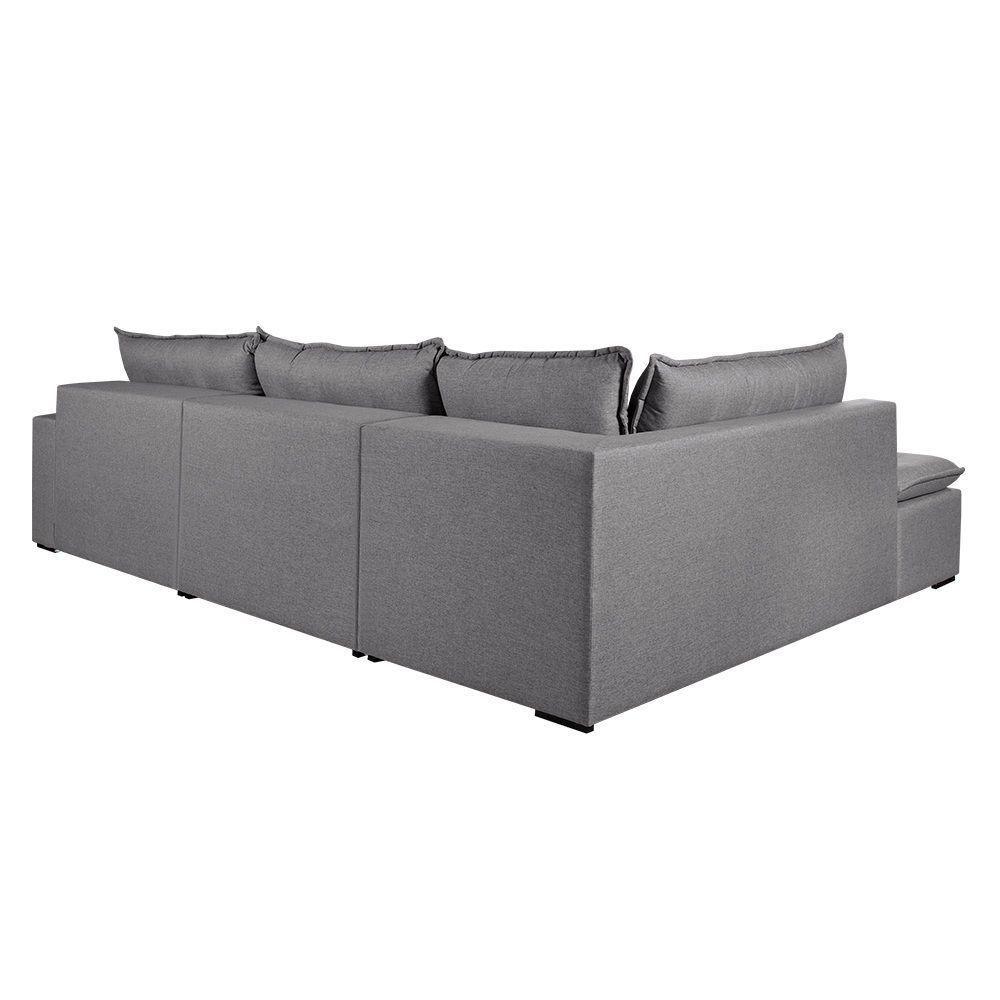 Sofá Retratil Com Chaise Esquerda Titan 7 Lugares 3,56m Tecido Linho Cor Cinza 2323 - 2