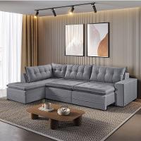 Sofá Retratil Com Chaise Esquerda Titan 7 Lugares 3,56m Tecido Linho Cor Cinza 2323 - 7