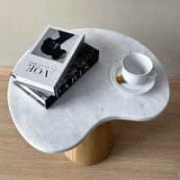 Mesa Lateral Cone Orgânica 41cm Mármore Espirito Santo E Madeira - 2