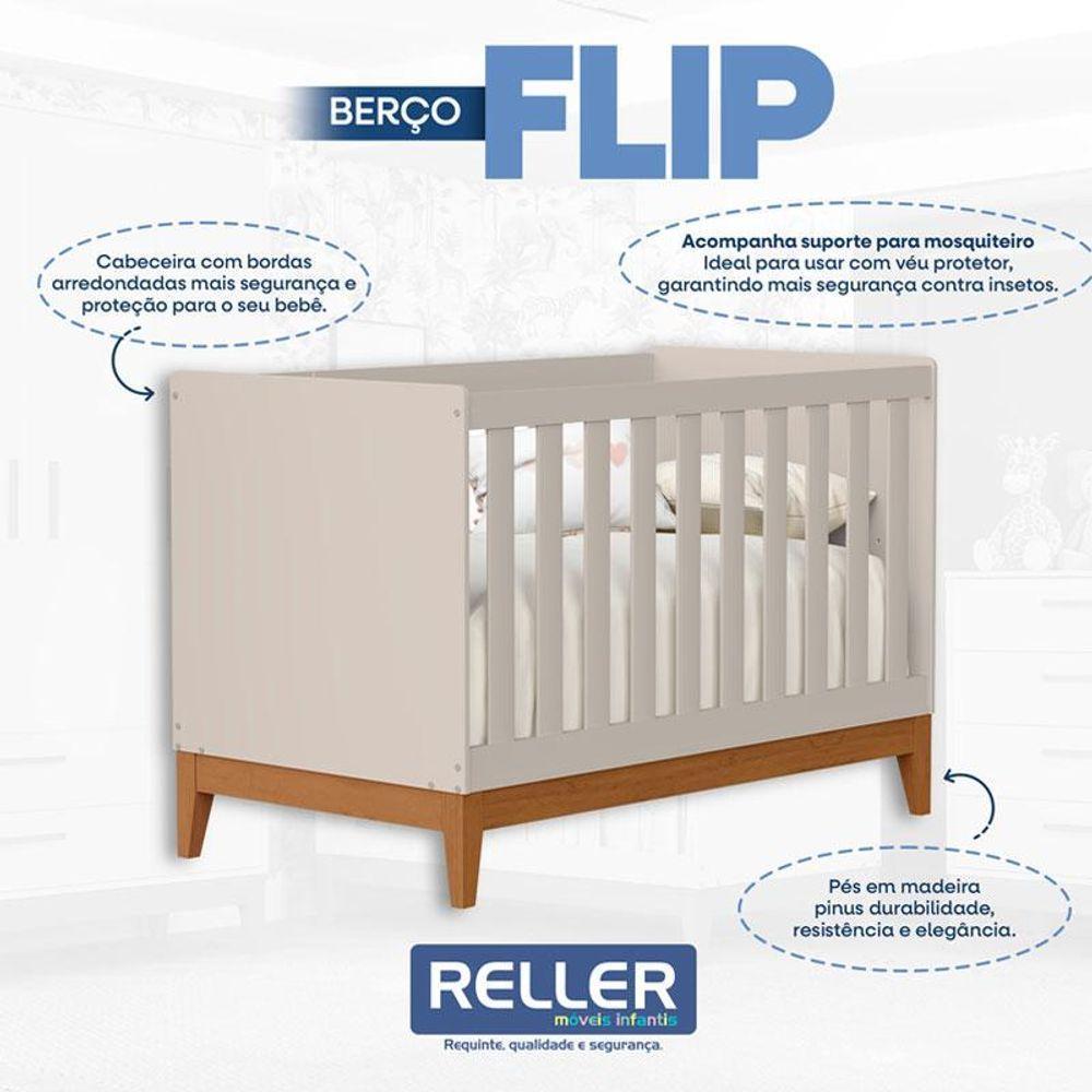 Berço Americano Flip Areia Acetinado Com Colchão Ortobom - Reller - 4