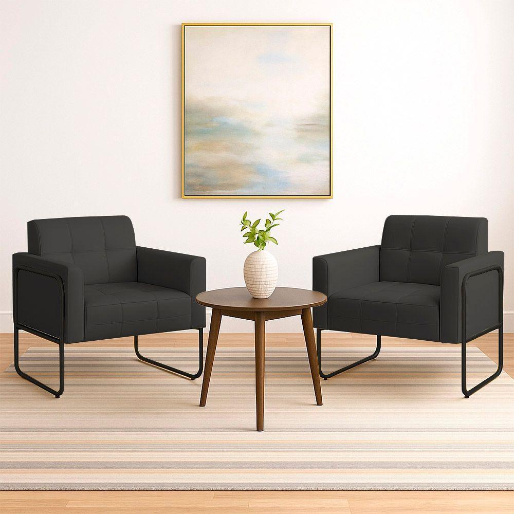 Poltrona Sala Industrial Alta Tubo Preto Kit 2 Elisa Sintético D03 - D'rossi Cor Grafite - 1